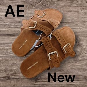 New! AEO Suede-Look Cognac Slides | Trending Fall 2025 Size 8